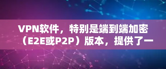 VPN软件，特别是端到端加密（E2E或P2P）版本，提供了一种高度安全的网络连接方式。以下是其网络体验的详细分析