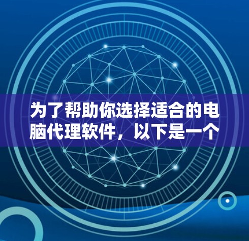 为了帮助你选择适合的电脑代理软件，以下是一个结构化的总结，涵盖功能、适用场景、价格、社区支持和其他注意事项